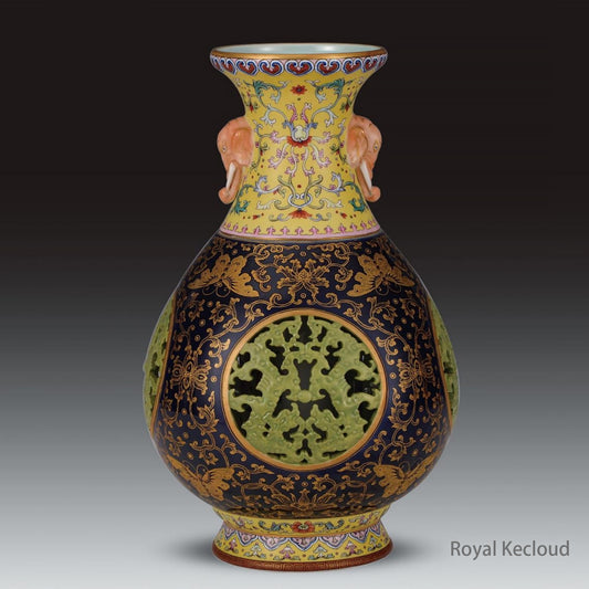 A Chinese Famille-Rose Reticulated Revolving Porcelain Vase