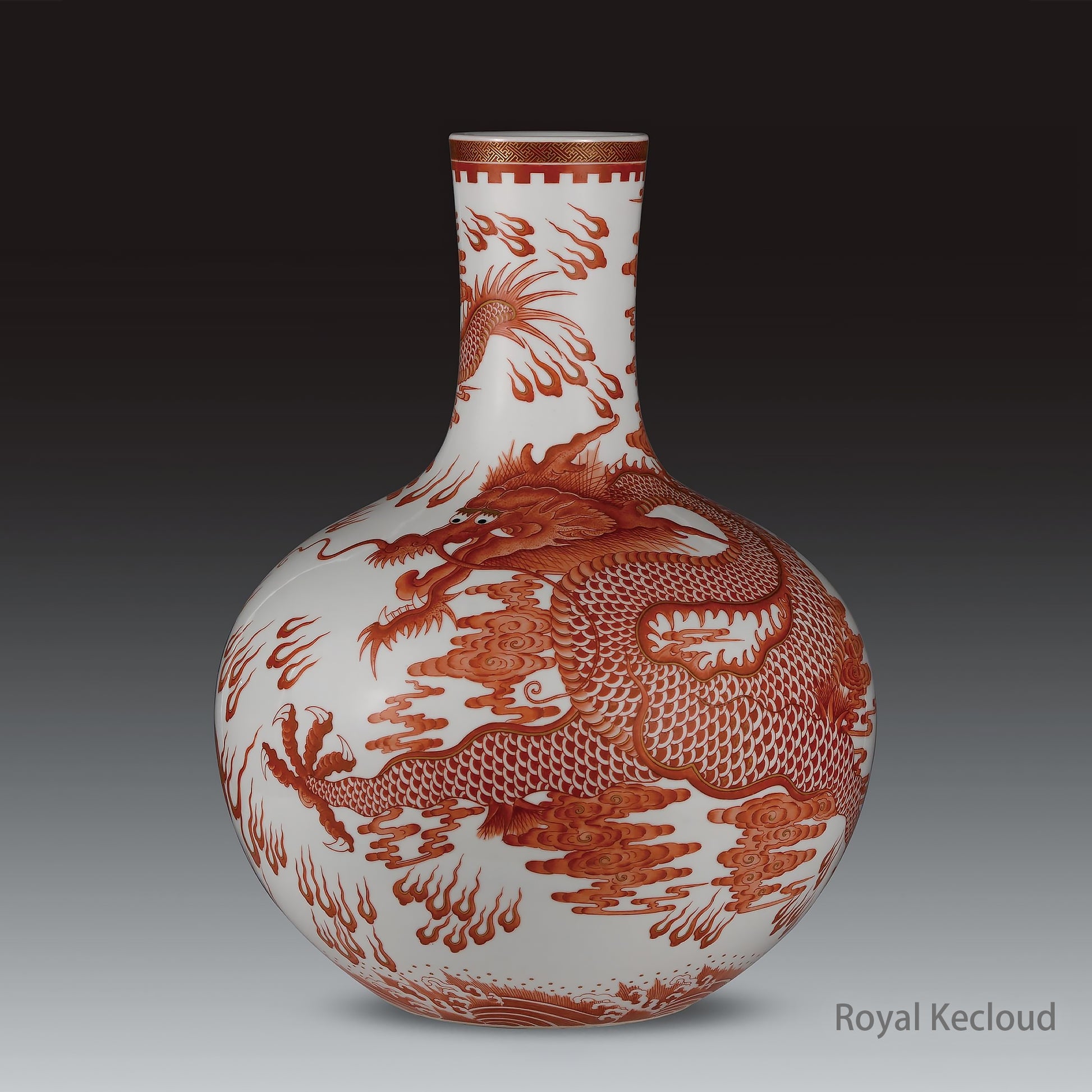 Chinese Ancient Royal Qing Dynasty Copper-red-decorated 'Dragon' Vase, Tianqiuping