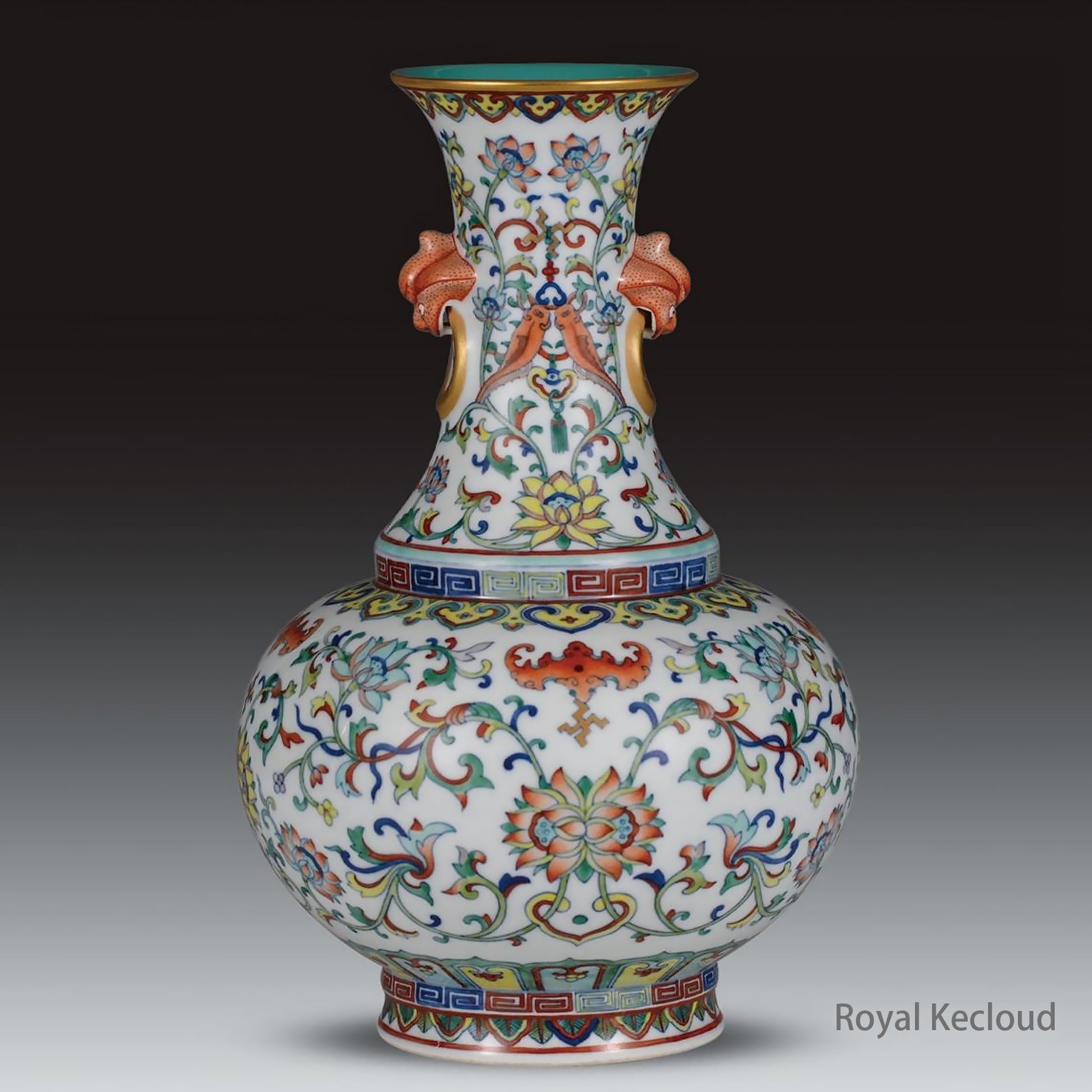 A Doucai 'Lotus' Baluster Vase with Figural Lugs