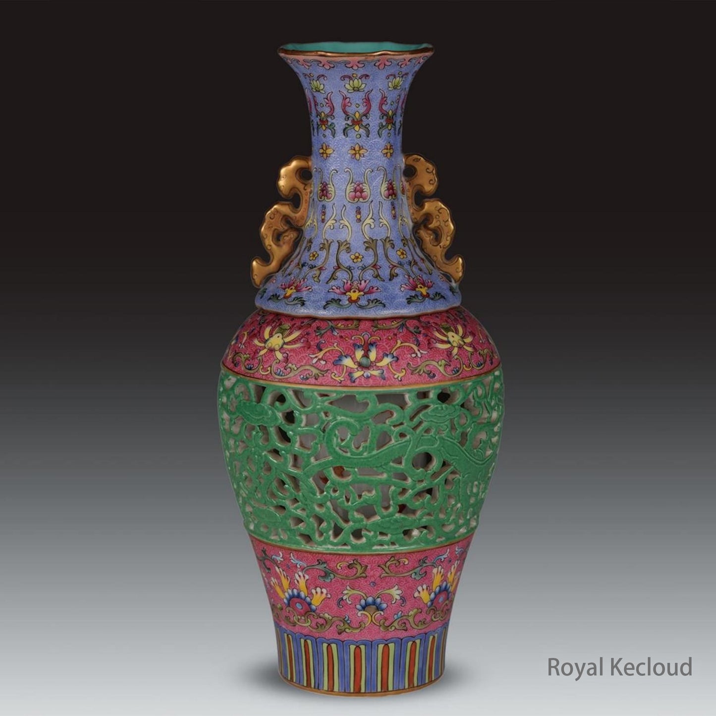 A Famille Rose Reticulated Revolving Vase