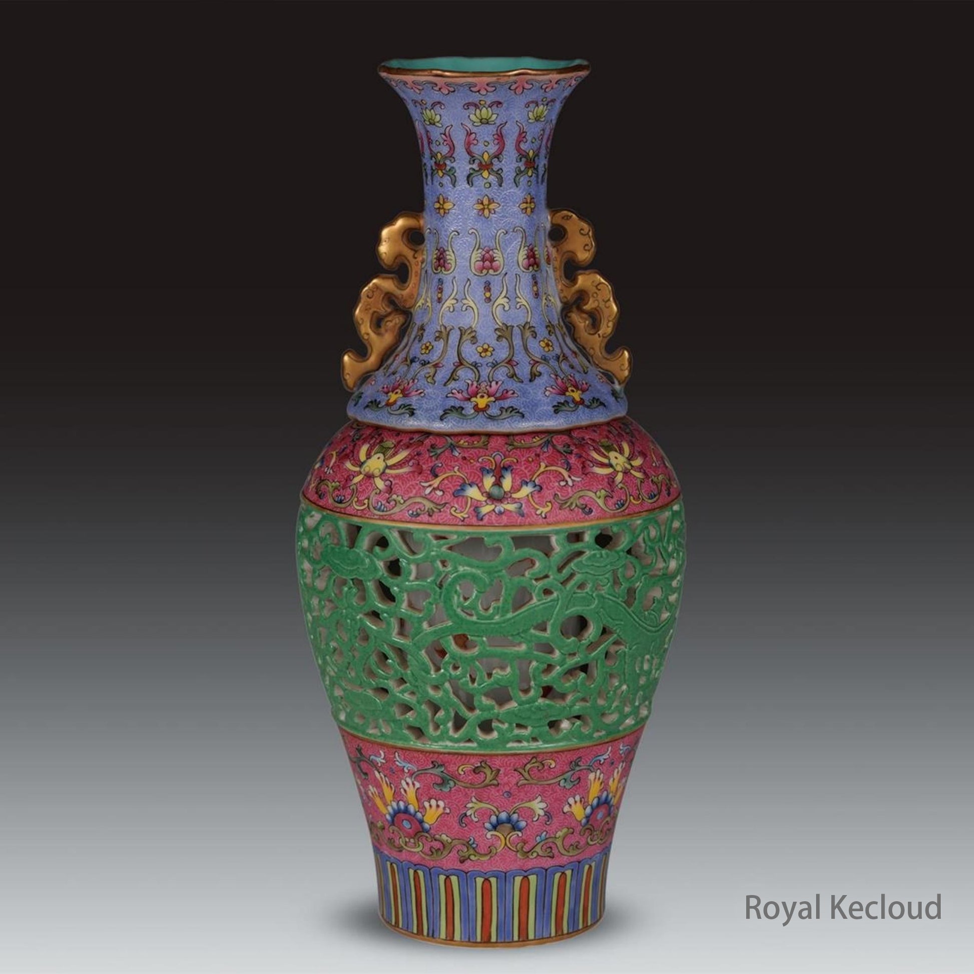 A Famille Rose Reticulated Revolving Vase