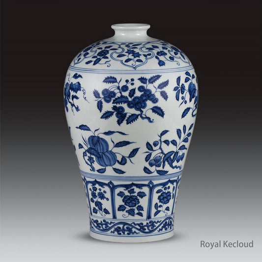 Chinese Ancient Royal Ming Blue and White Vase with Fruit Sprays, MeiPing