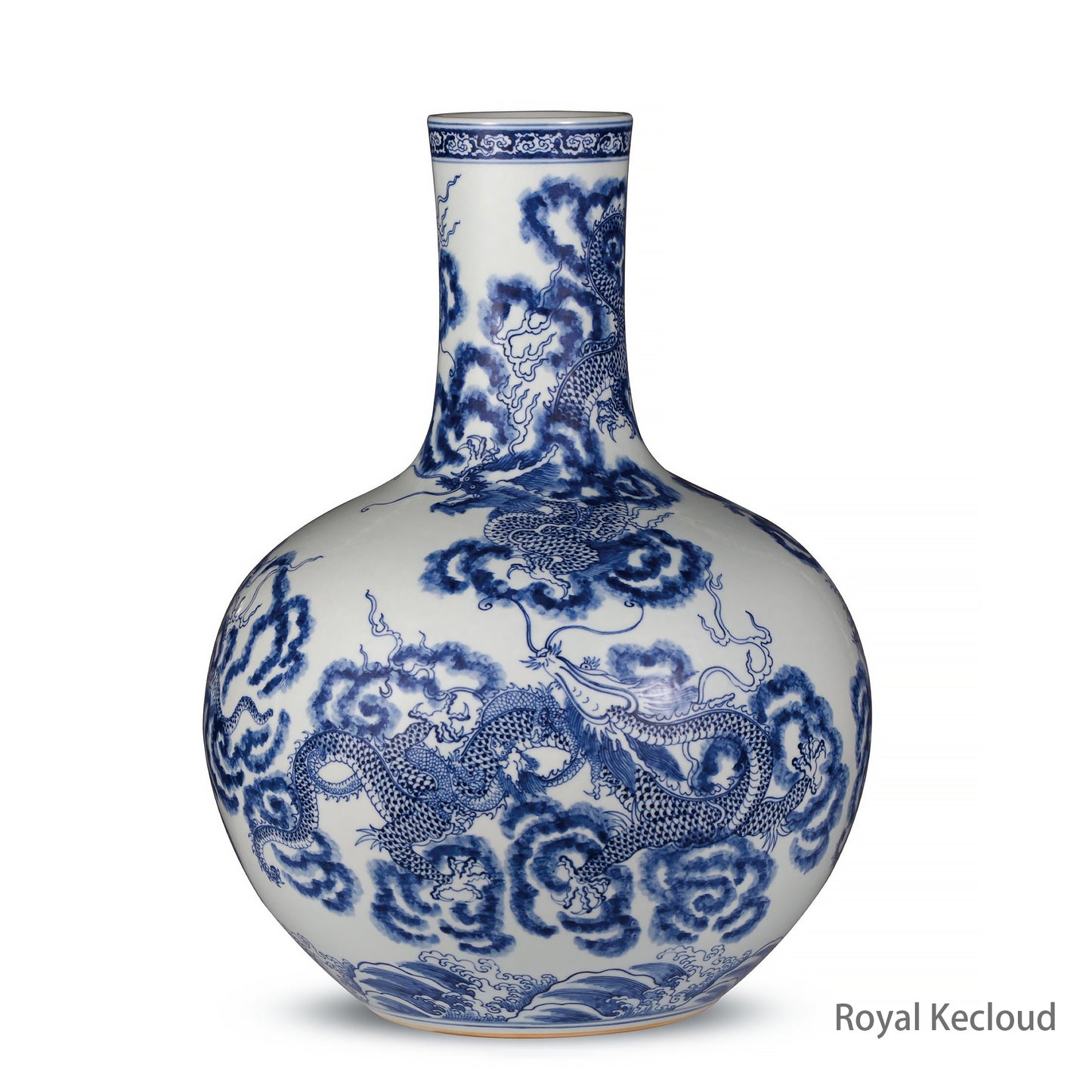 A Fine Blue and White 'Dragon and Clouds' Porcelain Vase, Tianqiuping 