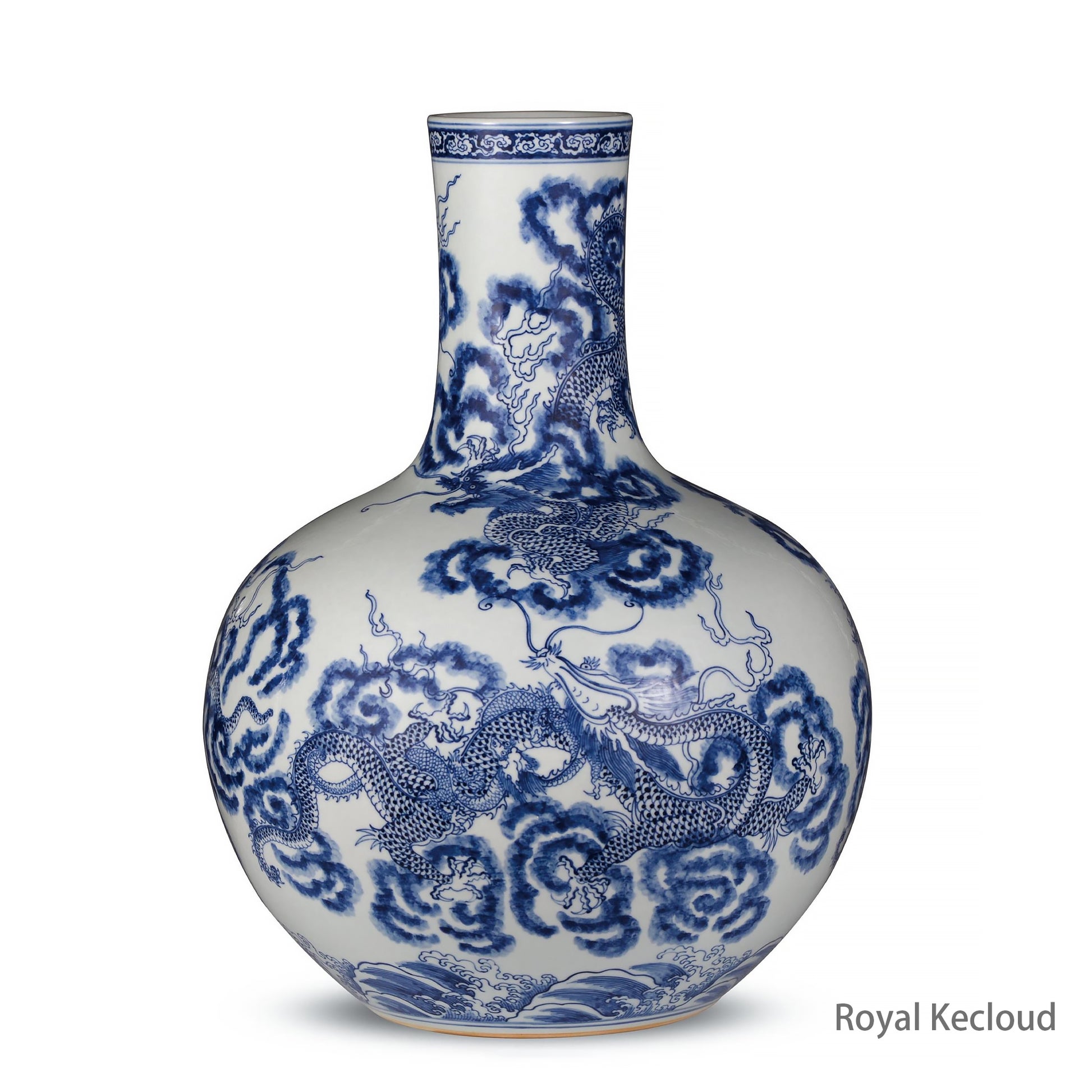 A Fine Blue and White 'Dragon and Clouds' Porcelain Vase, Tianqiuping 