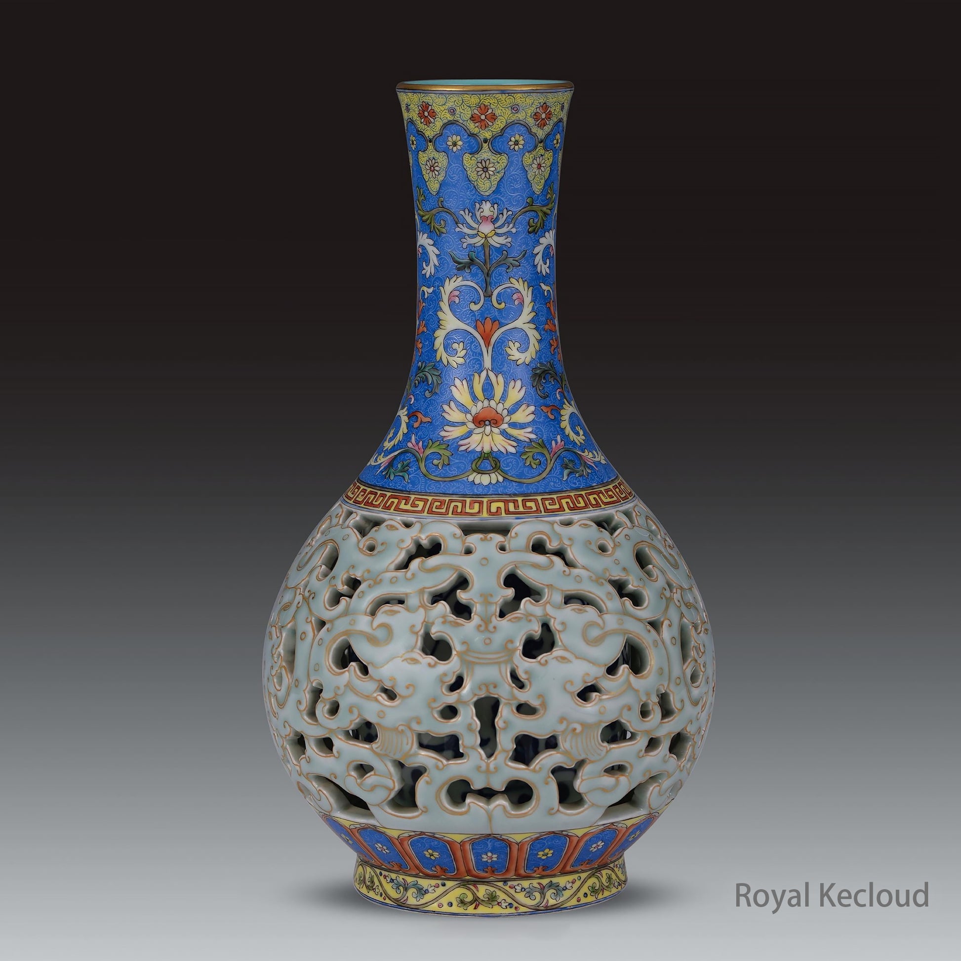 A Fine Chinese Famille-rose Reticulated Porcelain Vase