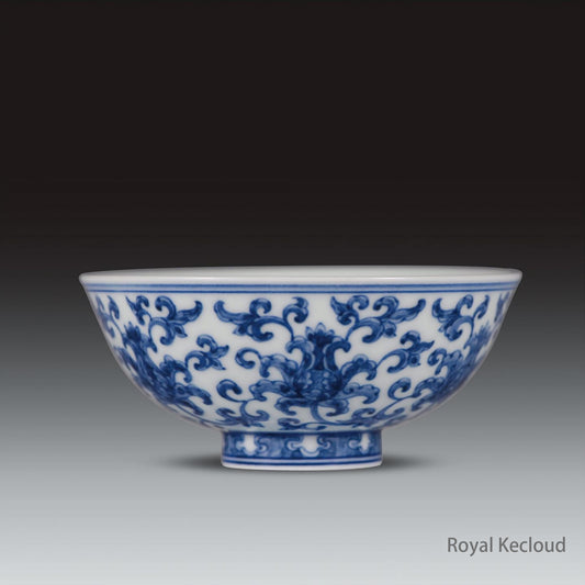 Chinese Ancient Royal Ming ChengHua Blue and White 'Lotus Scroll' Bowl