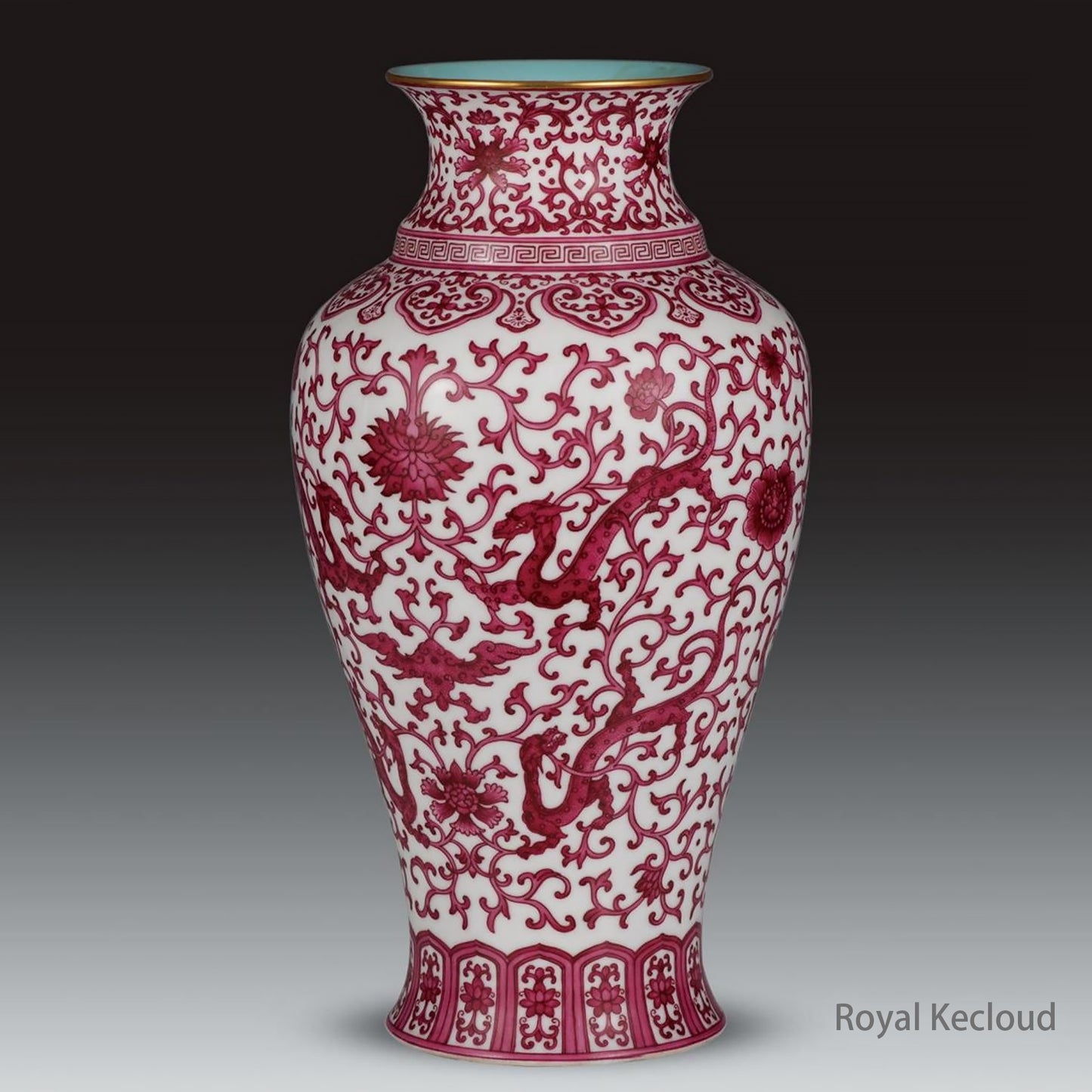 Chinese Ancient Royal Qing Dynasty Puce-enameled 'Chilong' Porcelain Vase