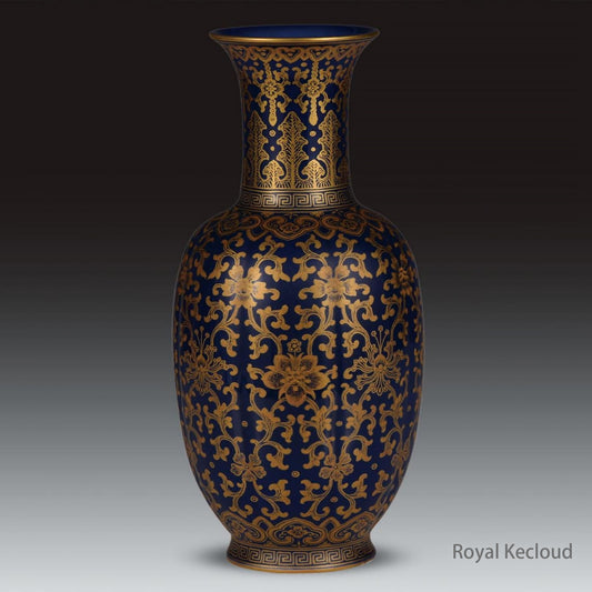 A Rare Blue-ground Gilt-decorated 'Lotus' Vase