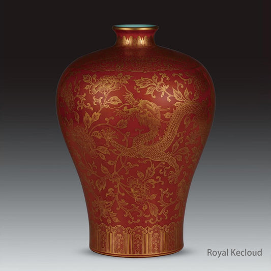 A Rare Coral-ground Gilt-decorated 'Dragon' Meiping Vase