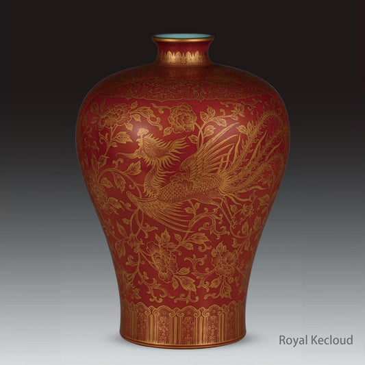 A Rare Coral-ground Gilt-decorated 'Phoenix' Meiping Vase