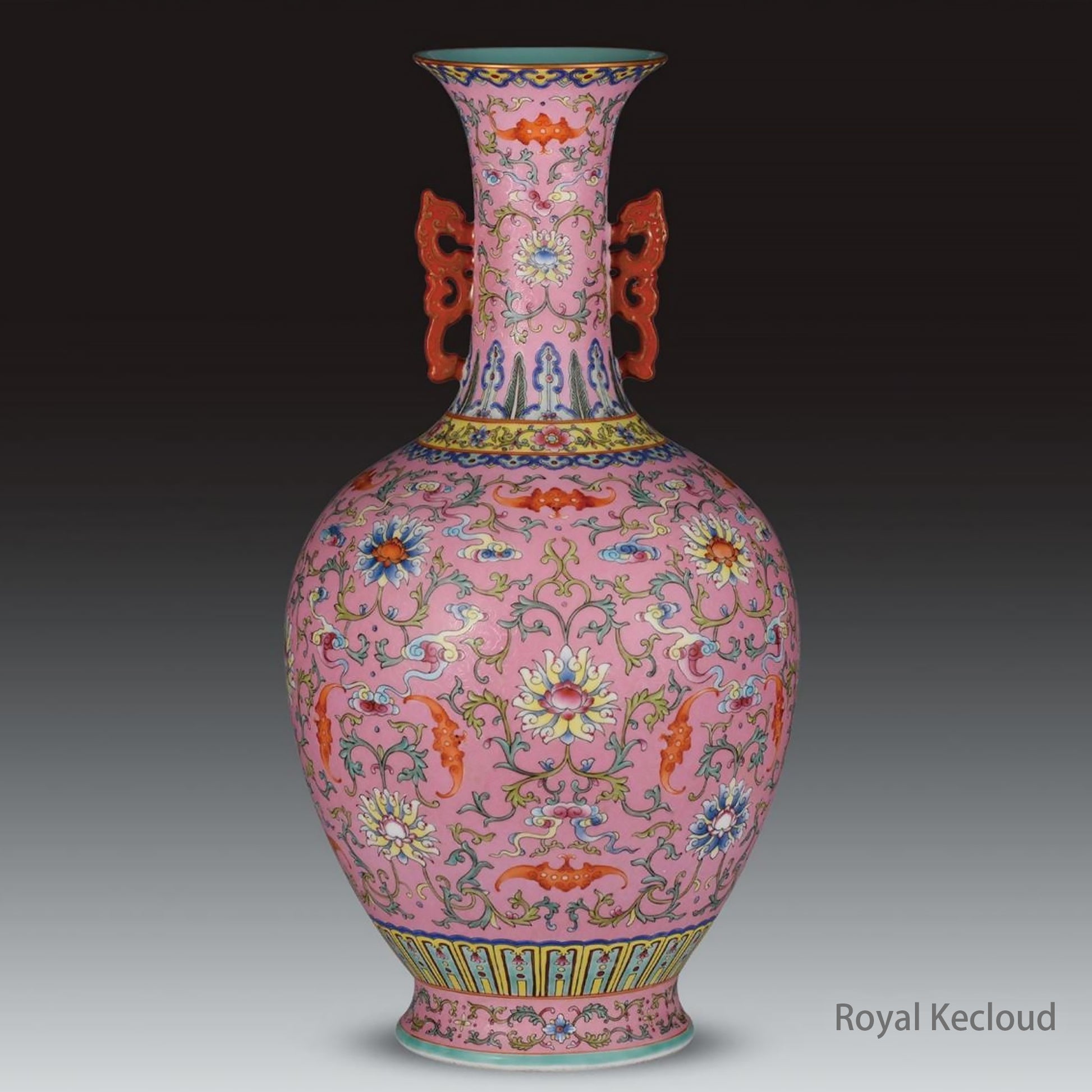 Chinese Ancient Royal Qing Dynasty Famille Rose Pink Sgraffito-Ground Ovoid Vase