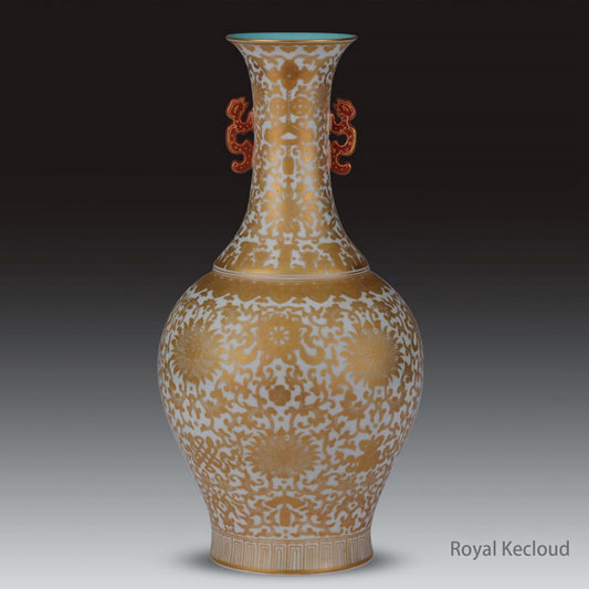 A Rare Gilt-decorated Celadon-glazed Ground 'Bajixiang' Porcelain Vase