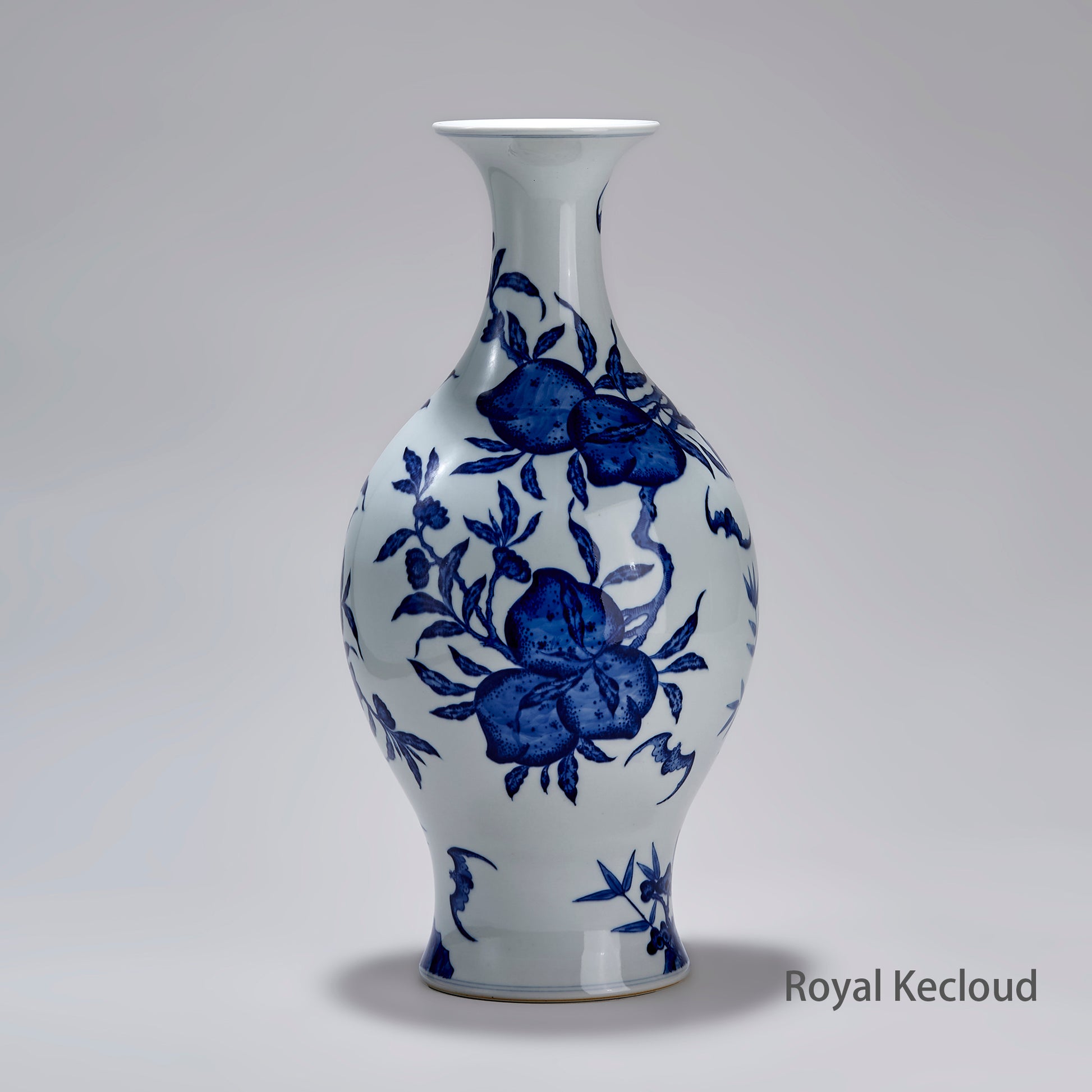 Chinese Qing Dynasty Blue and White Baluster 'Peaches'  Vase