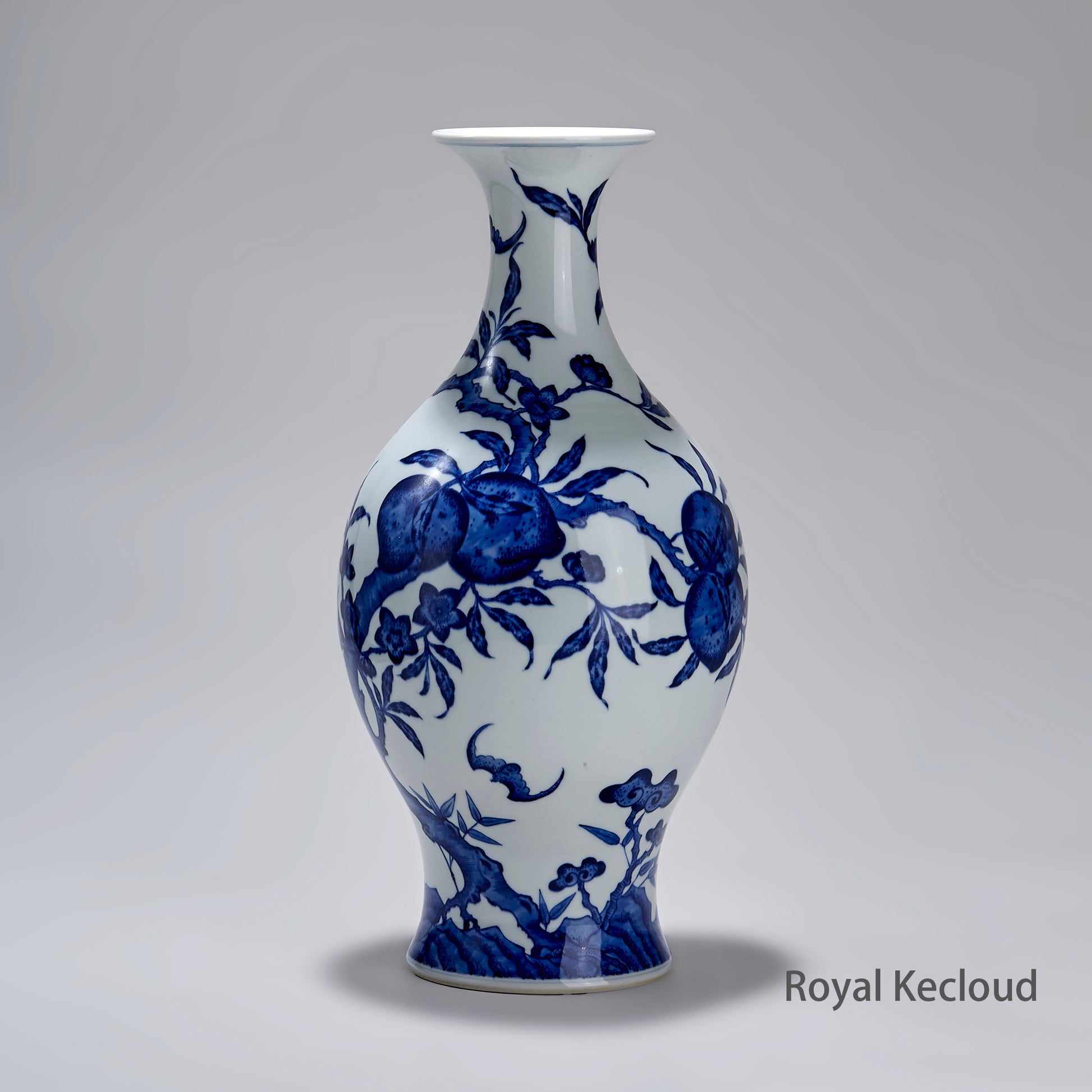 Chinese Qing Dynasty Blue and White Baluster 'Peaches'  Vase