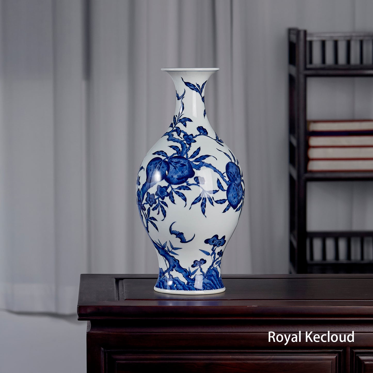 Chinese Qing Dynasty Blue and White Baluster 'Peaches'  Vase