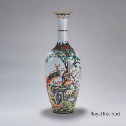 Chinese Qing Dynasty Large Enamelled ‘Bird and Flowers’ Porcelain Vase