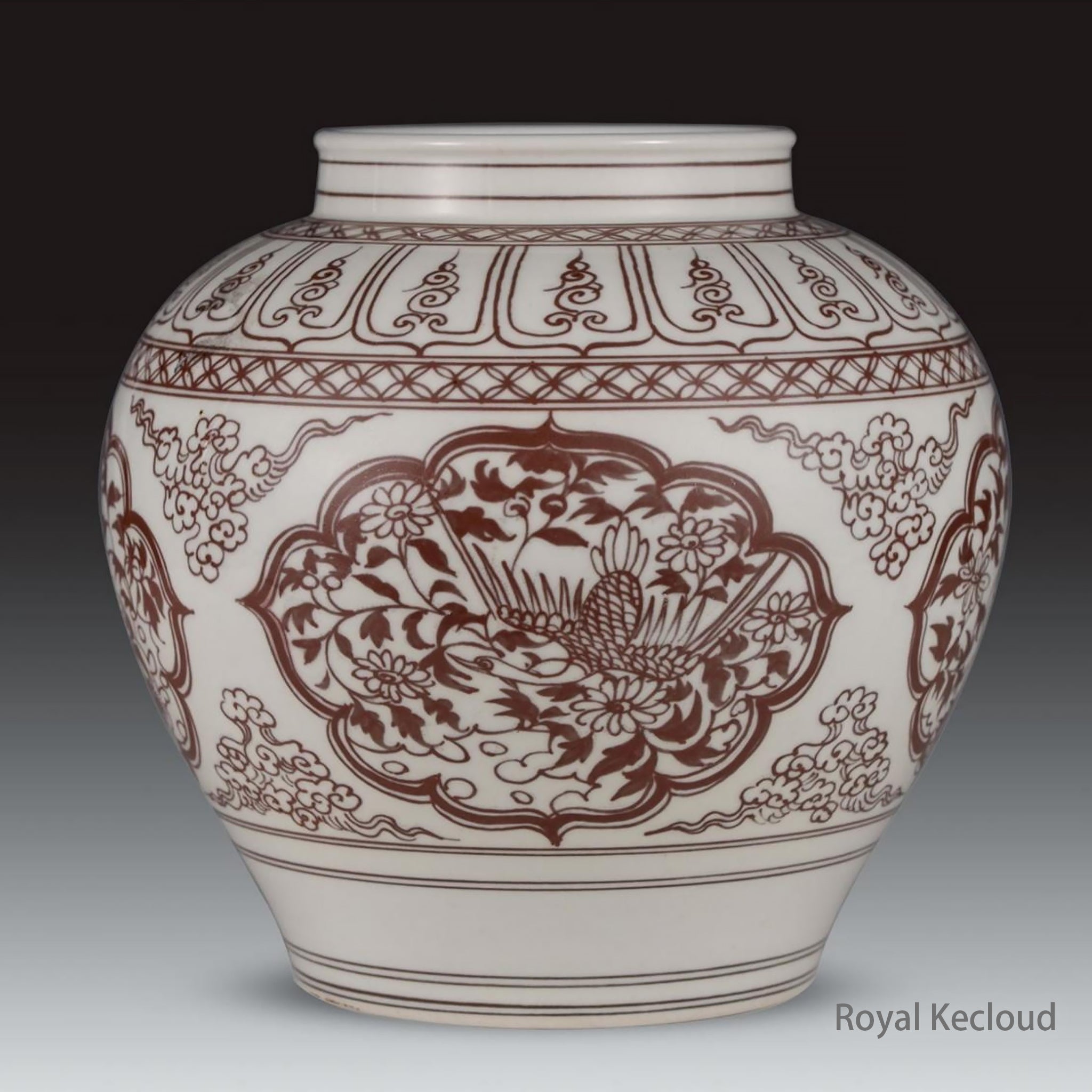 Red Dragons Chasing Gold Ball Porcelain Jar. store Marked on bottom.