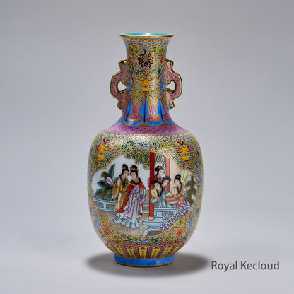 Chinese Royal GuYueXuan Enamel 'Ladies' Porcelain Vase