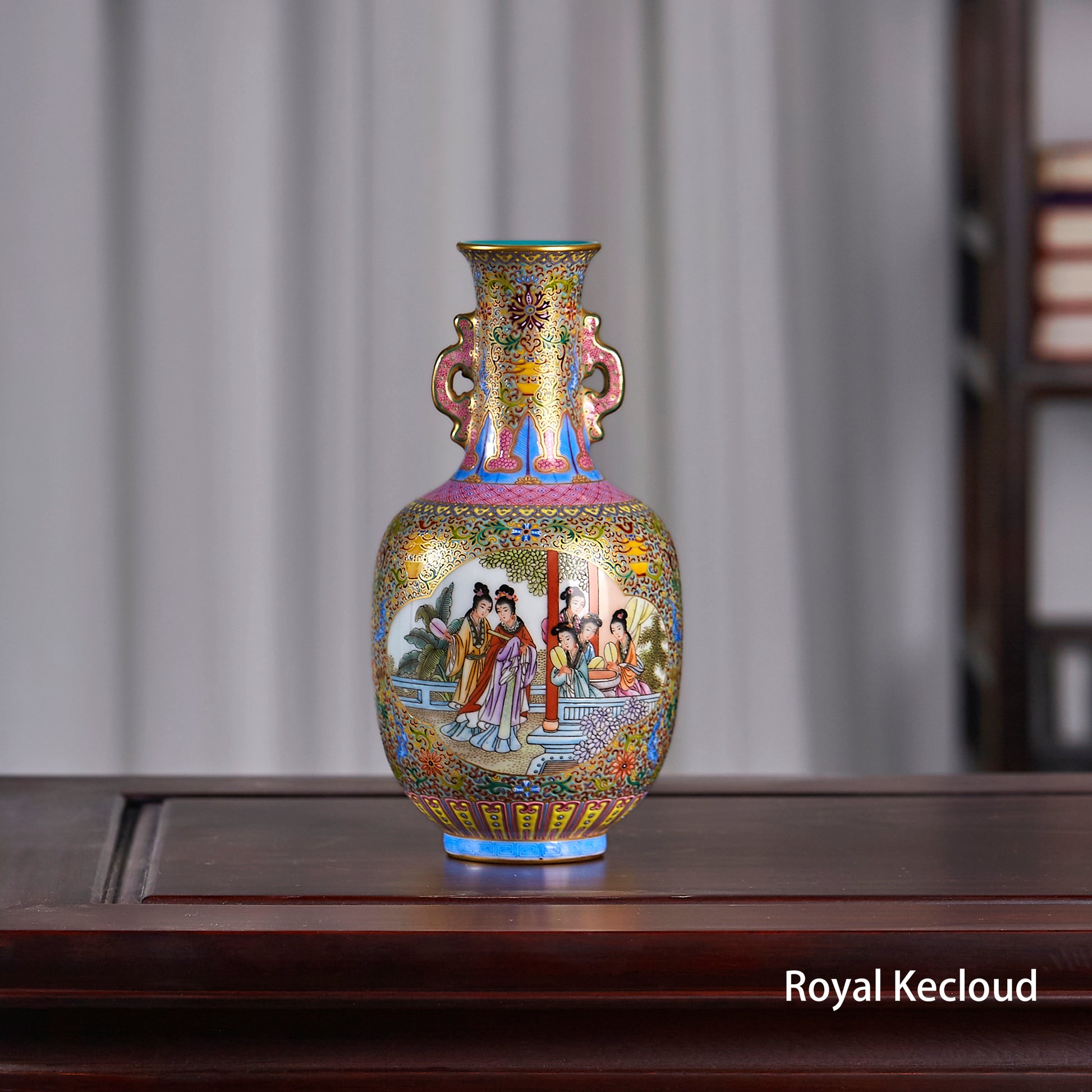 Chinese Royal GuYueXuan Enamel 'Ladies' Porcelain Vase