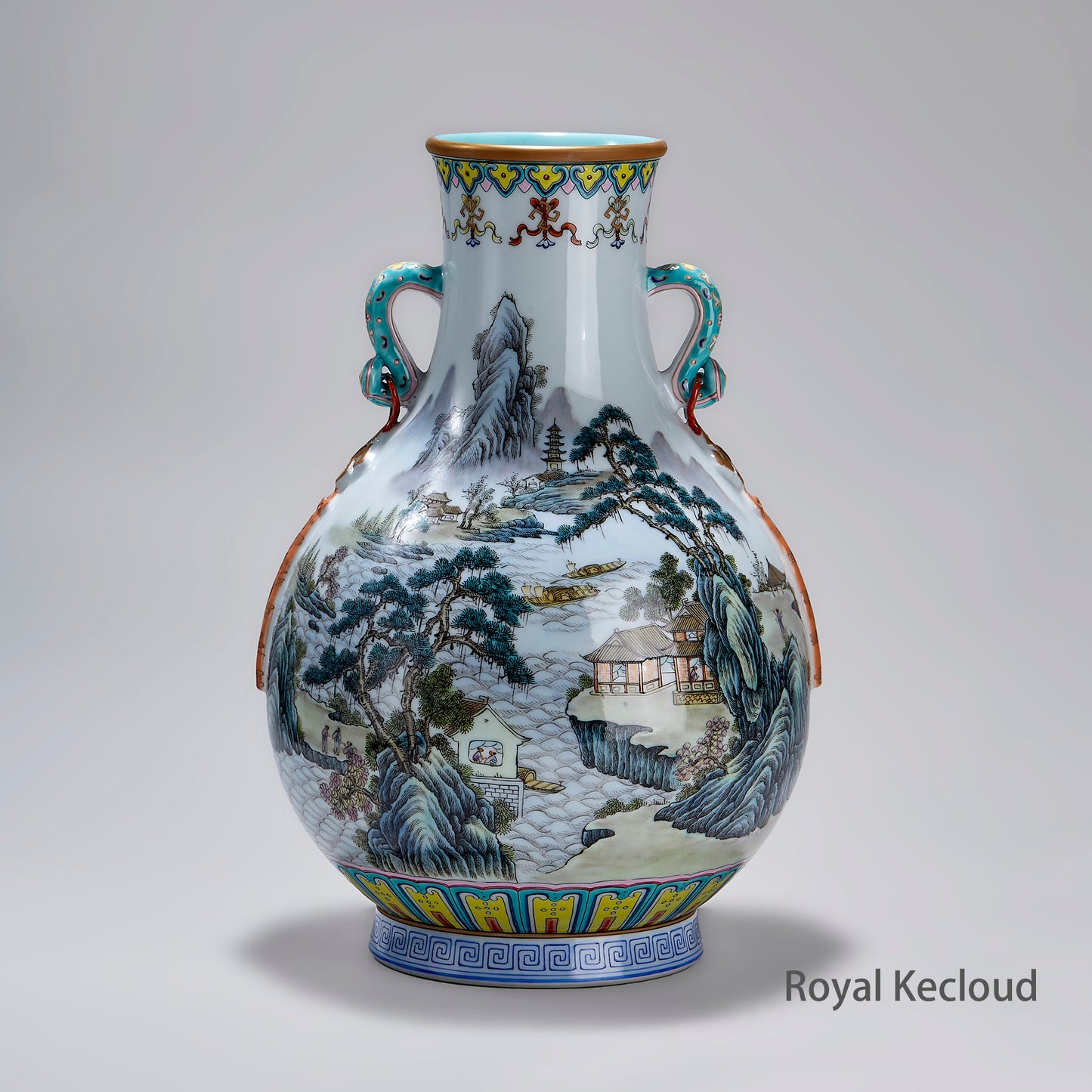 Qing Dynasty Famille Rose 'Mountain Landscape' Porcelain Vase