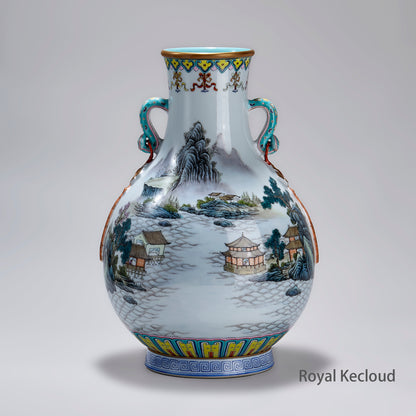 Qing Dynasty Famille Rose 'Mountain Landscape' Porcelain Vase