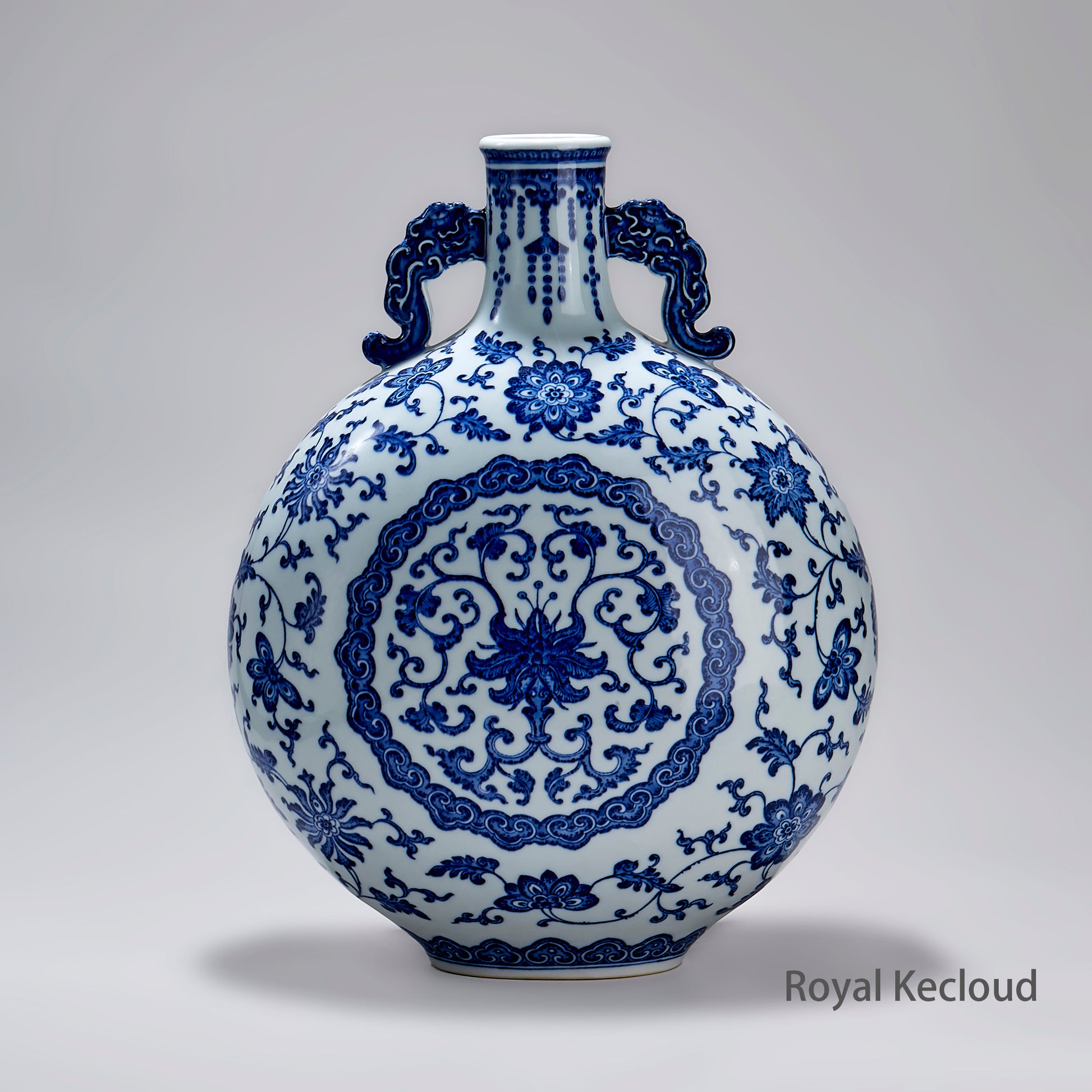 Qing Dynasty Imperial Blue and White 'Florals' Moonflask