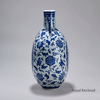 Qing Dynasty Imperial Blue and White 'Florals' Moonflask