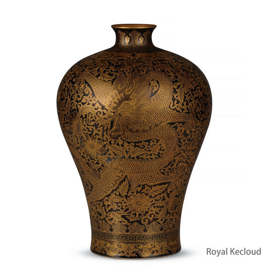 Qing Dynasty Qianlong Black-glazed Ground Gilt-decorated ‘Dragon’ Vase, Meiping