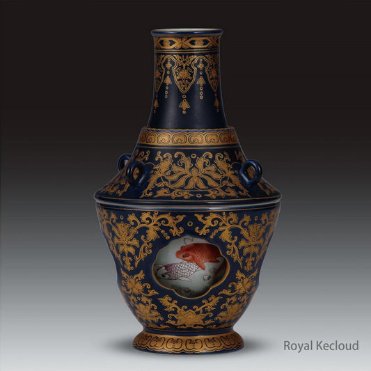 Qing Qianlong Revolving Vase with Swimming Fish in Cobalt Blue Glaze