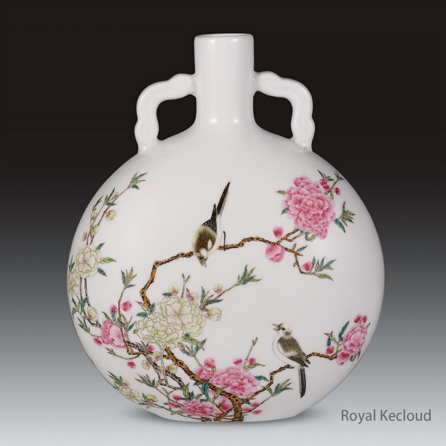 Qing Yongzheng Famille Rose 'Flowers and Birds' Moonflask Vase