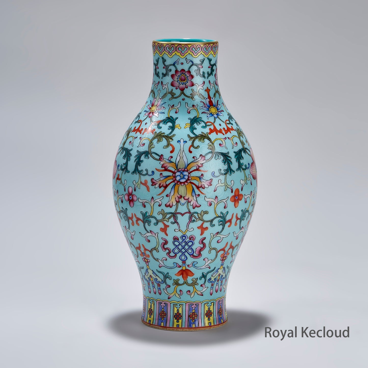 Royal Qianlong Turquoise Ground Twined Floral Porcelain Vase