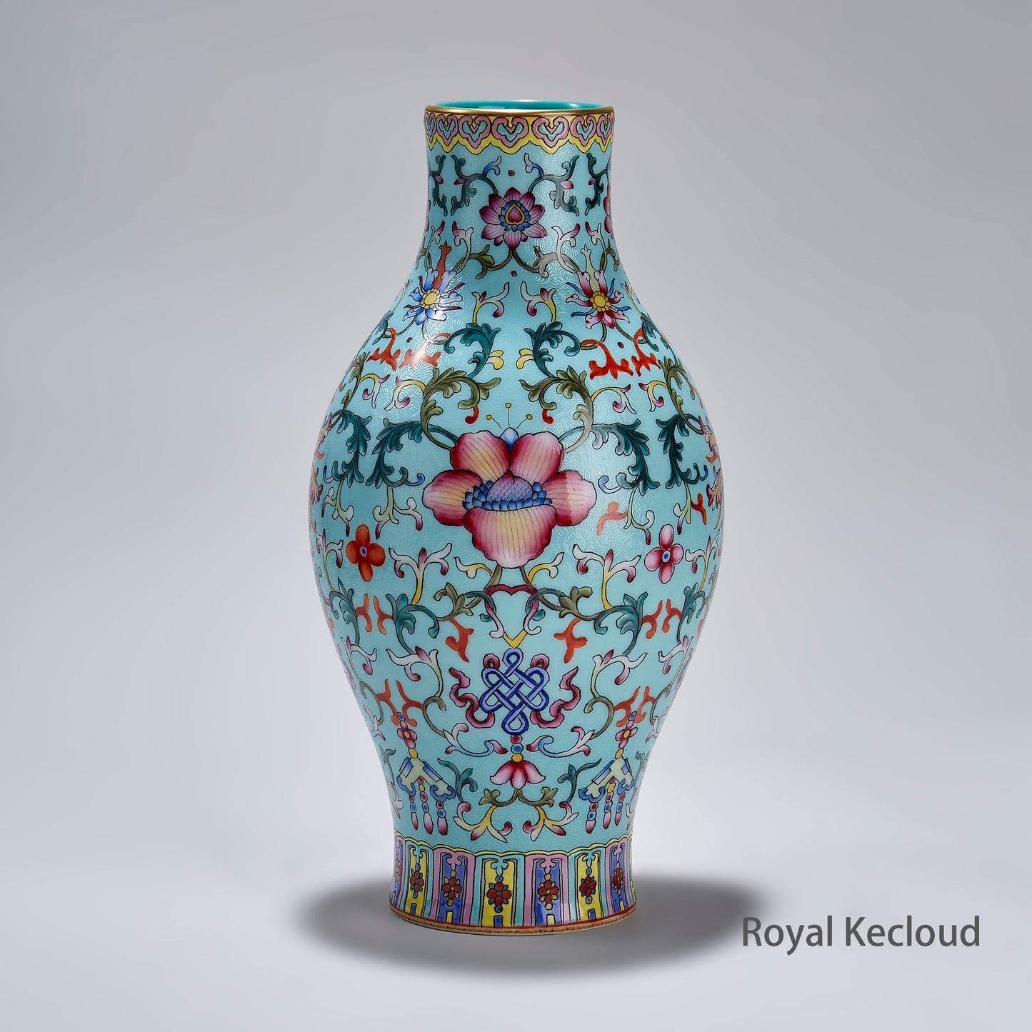 Royal Qianlong Turquoise Ground Twined Floral Porcelain Vase