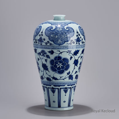 Jingdezhen Handmade Blue-and-White Porcelain Prunus Vase, Meiping
