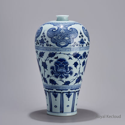 Jingdezhen Handmade Blue-and-White Porcelain Prunus Vase, Meiping