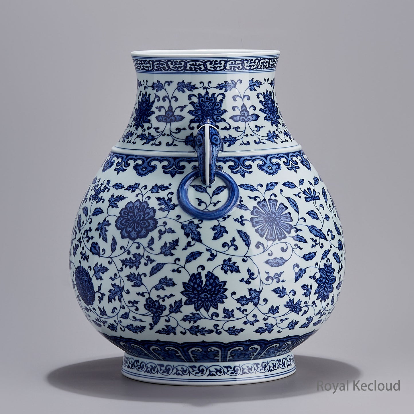 Jingdezhen Handmade Blue-and-white Zun with Interlocking Lotus Designs