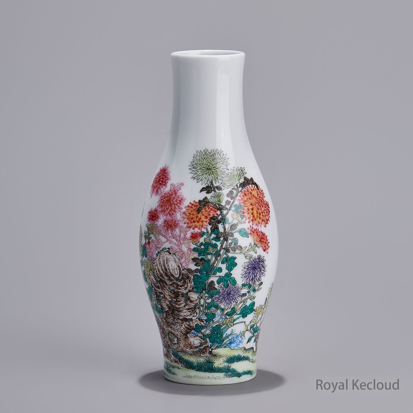 A Rare Painted Enamel Olive-Shaped Vase with Chrysanthemums