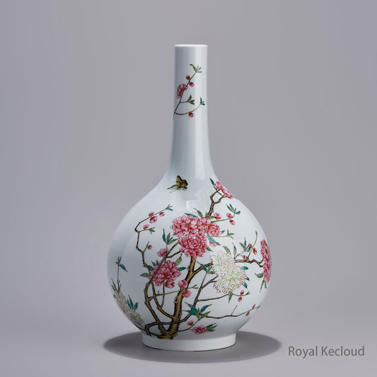 Jingdezhen Handmade Famille-rose Porcelain Vase with Peach Blossom Design