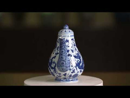 Royal Porcelain Blue-and-White Pear-shaped Ewer with Dragon and Flower