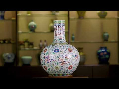 Jarrón globular 'AnBaXian' de colores contrastantes de porcelana real china antigua